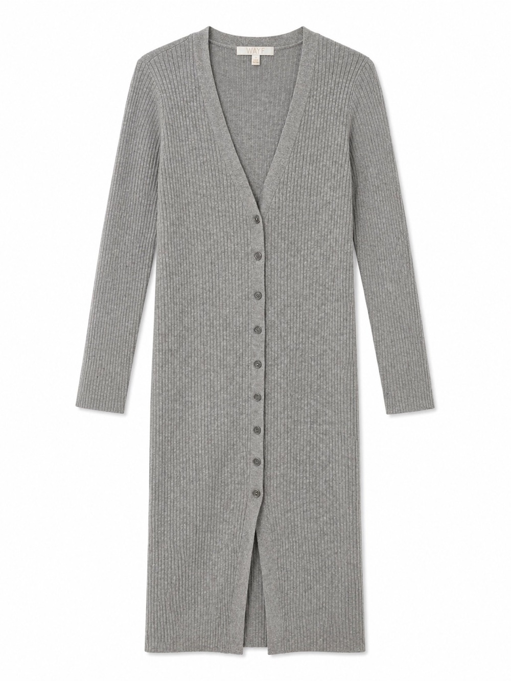Wayf Gray Ribbed Button-Front Midi Cardigan Dress